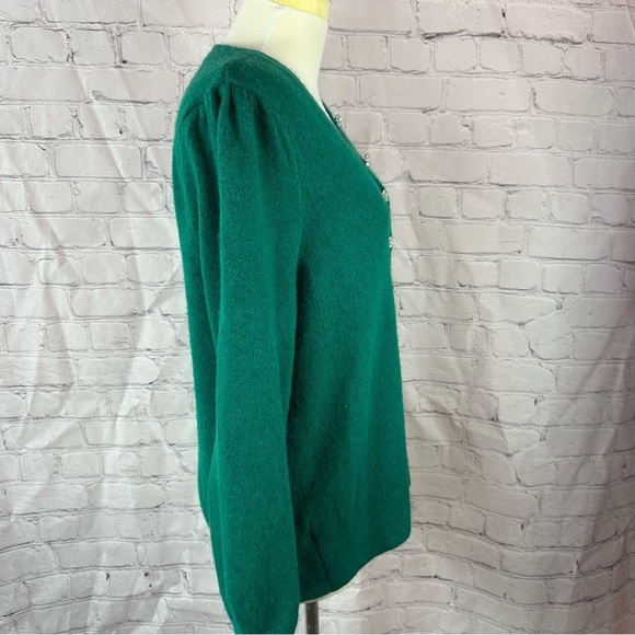 LOFT ann taylor petites Green V-Neck Sweater rhinestone bling buttons sz LP - Picture 2 of 8